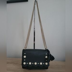 Black Pearl Embellished Shoulder Bag
